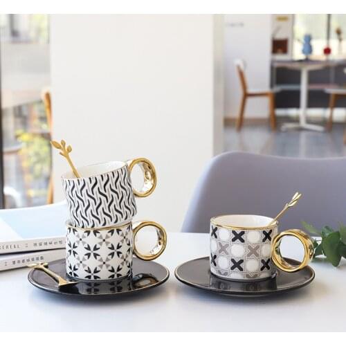 2021 New Light Luxury Ceramic Coffee Set 150ml Coffee Cup and Saucer Spoon Set Creative Design