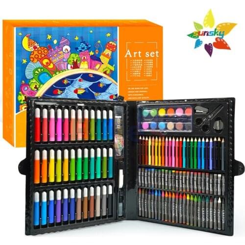 TouchFish Childrens painting tool set Color lead pencil Crayon Watercolor pen 150 PCS boys and girls Stationery art supplies
