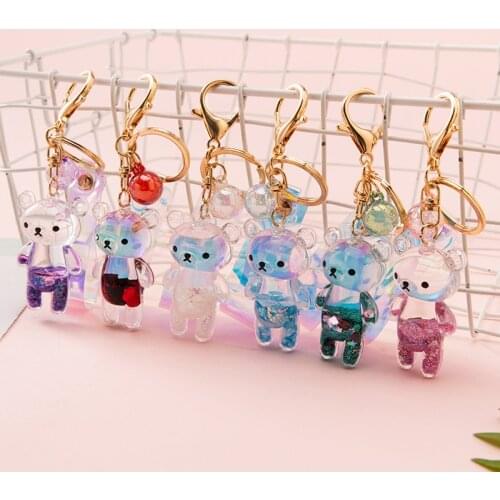 Creative into the oil floating sand bear ackle key fol pendant ins girl heart charter car keychain wholesale