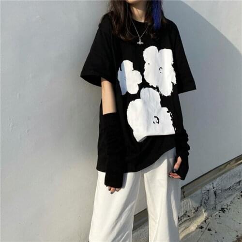 TVOVVIN Harajuku Print Flower Camisetas De Mujer Black 2021 Summer Japan Style T Shirts Women Tops Vintage T-shirt Gothic CD0N
