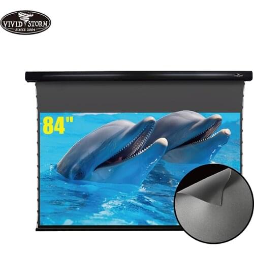 VIVIDSTORM 84 Inch Slimline Electric Tab-Tensioned Drop Down Screen With Ambient Light Rejecting For Ceiling Mounted Projector