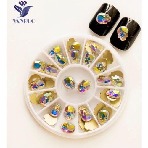 YANRUO 2570NoHF AB Skull 6x8mm 8x10mm Luxury Crystals Non Hotfix Strass Flatback Rhinestones Nails Charms