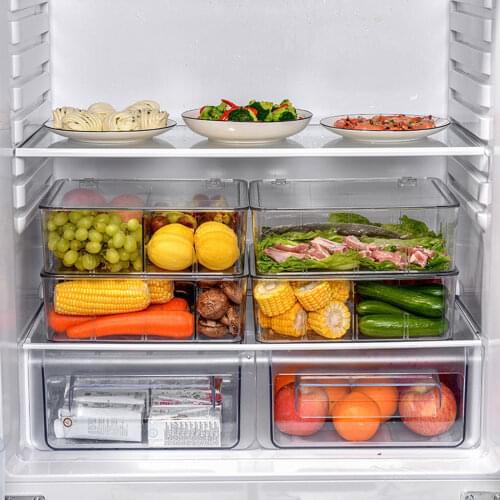 Refrigerator Storage Box With Lid Transparent Adjustable Compartment Anti-slip Groove Reinforced Connection Kitchen Racks