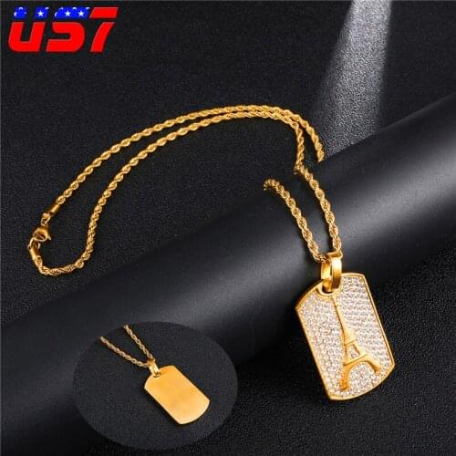 US7 Eiffel Tower necklace Stainless Steel Hip Hop Romantic Paris Love Pendants Iced Out Dog Tag Necklaces for Men Rapper Jewelry