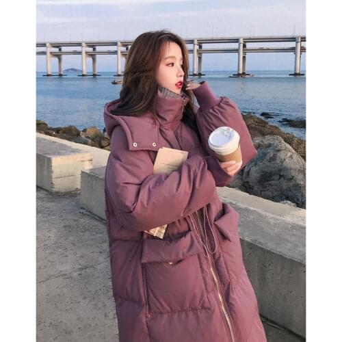 2021 Winter Thick Cotton Padded Coat Women Hooded Zippers Long Sleeve Stand Collar Parkas Female Elegant Thick Warm Jackets M104