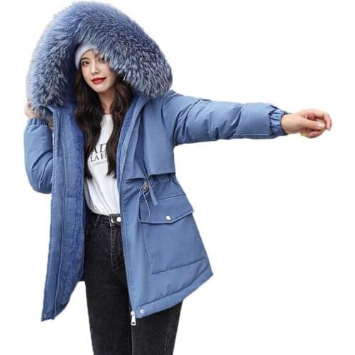 Ladies Outerwear Winter Jacket Women Coats Thick Solid Warm Parkas Women Big Fur Cotton Padded Winter Coat Women Jacket Female