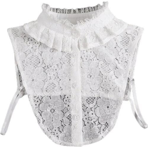 Women Girls Vintage White Floral Lace Half Shirt Blouse European Style Ruffles Stand False Collar Detachable Doll Dickey