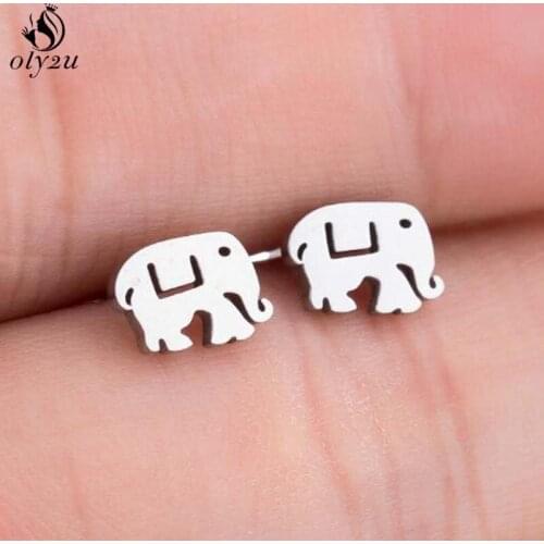 Oly2u Cute Baby Elephant Earrings Stud for Women New Geometric Stainless Steel Stud Earrings Trendy Jewelry Kids pendientes