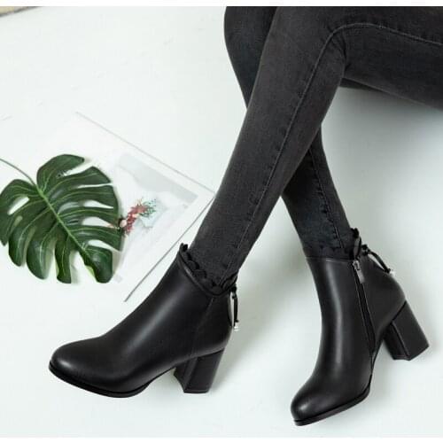 2021 Women Ankle Boots Synthetic Sexy Women Shoes Platform Square High Heel Winter Shoes Women Boots Big Size 34-43