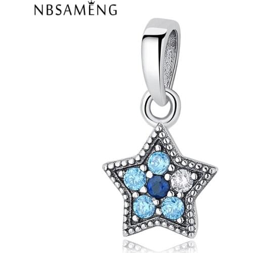 Authentic 925 Sterling Silver Bead Charm Lucky Star With Crystal Pendant Fit Bracelets Bangles Women DIY Jewelry Making