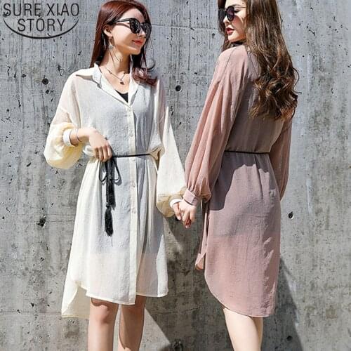 Women Chiffon Cardigan Sun-Proof Shirts Womens Long Clothing Lantern Sleeve 2021 Summer Loose Thin Shawl Airable Blouse 9124 50