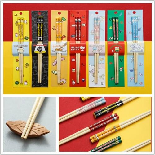 1 Pair Tableware Catering utensils Non-slip Cookware Cartoon Kitty Gifts Chopsticks set bamboo Tableware Food Dinnerwear Sets