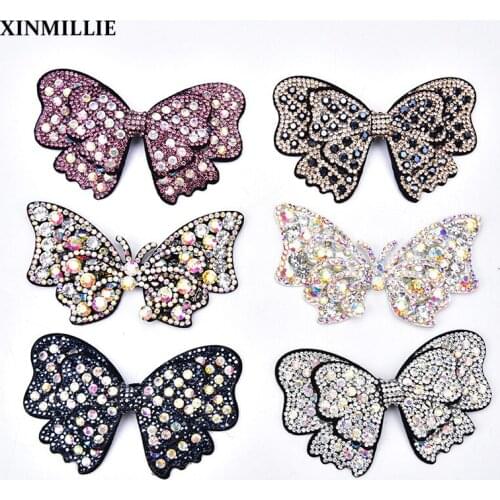 1pcs Crystal AB Rhinestone Applique Bow With Diamond Handmade DIY Shoes/ Headwear/Wedding Dress Belt/Hats Decorative Accessories