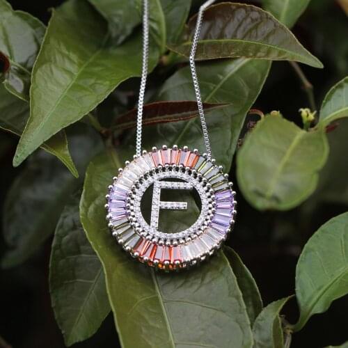 1Pcs New Trendy White Color Micro Pave Rainbow CZ Cubic Zirconia A-Z Initials Letter Pendant Necklaces For Women Jewelry
