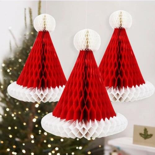 1pcs Christmas Decorations for home Honeycomb Santa Claus Christmas Hats Hanging Ornament Xmas navidad natal Noel Christmas 2020