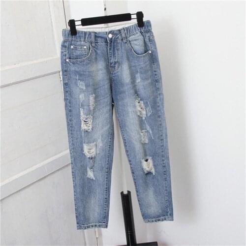 2020 Casual High Waist Woman Jeans 5XL New Ripped Jeans for Women Loose Streetwear Plus Size Jeans Female Denim Pants HK408