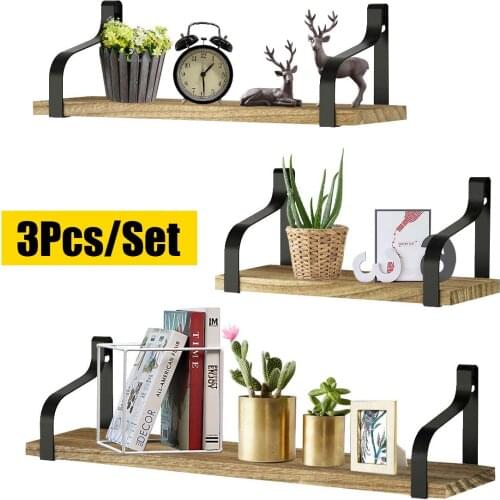 3Pcs Wooden Iron Wall Hanging Shelves Plant Floating Shelf Nordic Wall Decor Kitchen Cabinet Sundries Storage Rack Organization
