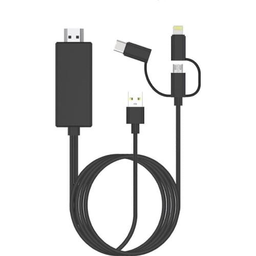 3 in 1 Type-C OTG Lightning to HDMI USB Cable For HDTV TV Digital Audio Adapter Cable 1.8m