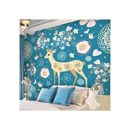 Wild Elk Wapiti Cartoon 3D Murals Wallpaper for Children Child Kids Room Living Room Wall Decor Customized Wallcoverings Blue