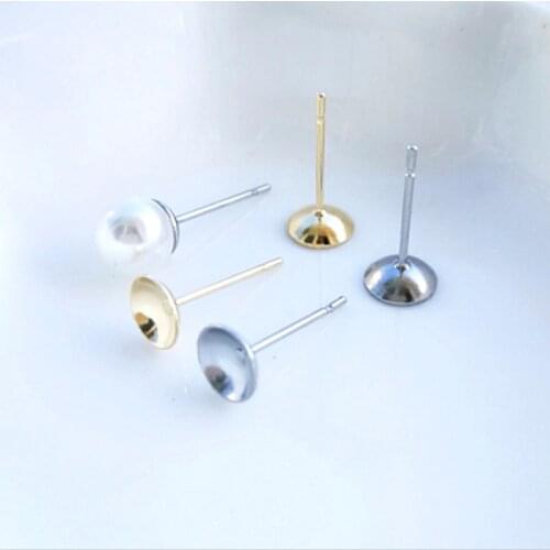 50pcs/lot 3/4/5/6/8/10mm Stainless Steel Earring Settings Cabochon Base Bezel Trays for DIY Ear Jewelry Making Findings