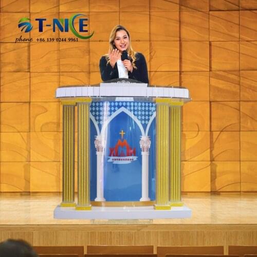 AKLIKE2021 Factory Direct Fashion High-Quality Church Pulpit Clear Acrylic Podium Yellow Rostrum School Platform Meeting Lectern