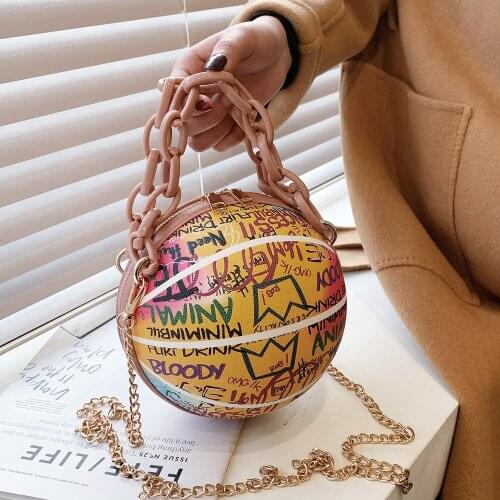 Alphabet Graffiti Round Ball PU Leather Zipper Crossbody Bags for Women 2020 Fashion Chain Shoulder Handbags and Purses Lady