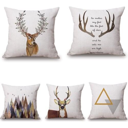 Nature Animal Deer Diamond Flower Art Painting Geometry Pillow Cover Massager Decorative Pillows Case Cushion Home Decor Gift