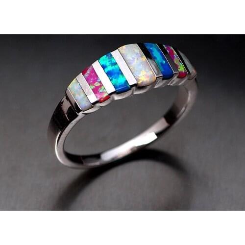YSDLJG Elegant Bridal Wedding Party Rings square multicolour Imitation Opal Anniversary Gift High Quality Women Rings Jewelry