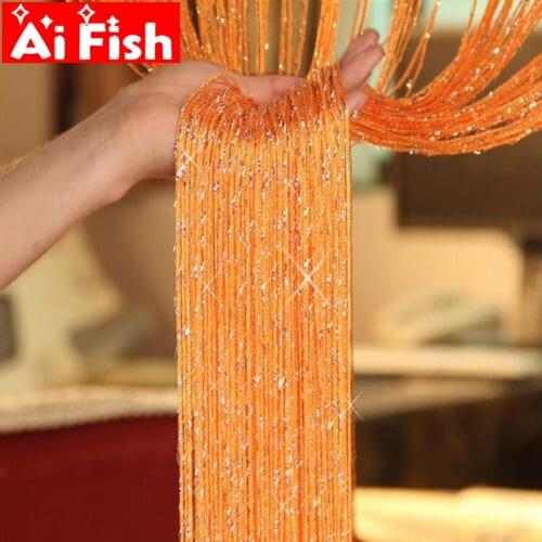 Hot Sale Muticolor Wire Curtain for Living Room Shiny Tassel Silver Line Window Door Divider Curtain Valance Home Decor WP246#40