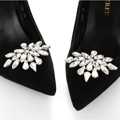 IngeSight.Z 2 Pieces Charm Glass Drill Shoe Decoration Women Anklet Elegant Shoe Clip Prom Bridal Wedding Jewelry Accessories