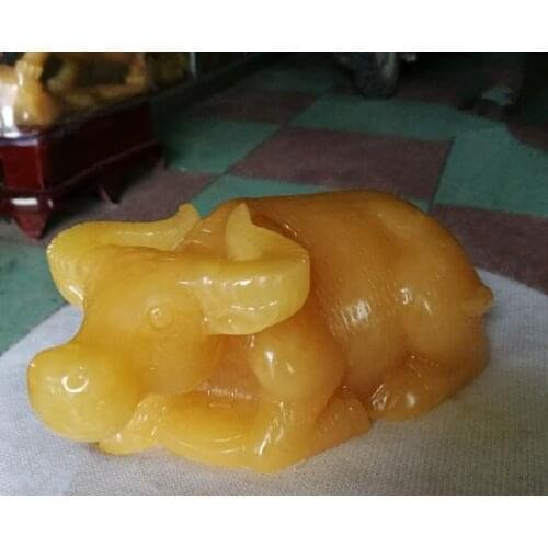 Fine jewelry Natural Topaz jade ornaments Zodiac cattle Feng Shui lucky living room entrance cabinet office deco free shipping