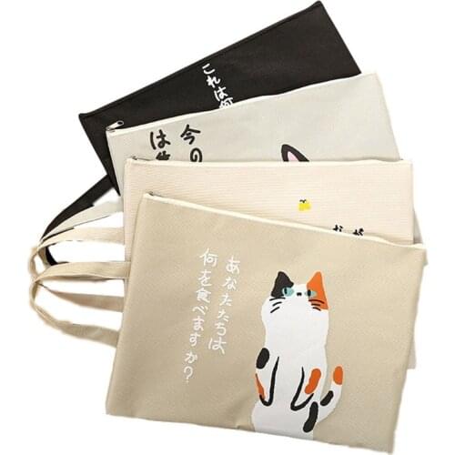 Kawaii A4 Document Bag Cat Folder Bag Cute Kawaii Large Capacity Oxford Cloth High Quality Documents Folder Gifts For Students
