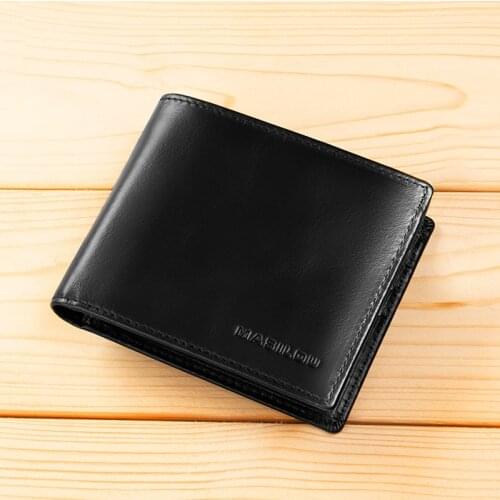 Classic First Layer Cow Hide Leather Men Short Wallet Genuine Leather Soft Slim Male Wallet Bifold FRID Blocking Money Purse