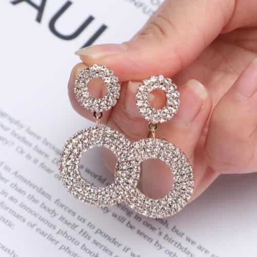 2021 Korean style versatile Round Earrings with Rhinestones lovely earrings European and American exaggerated Earrings female