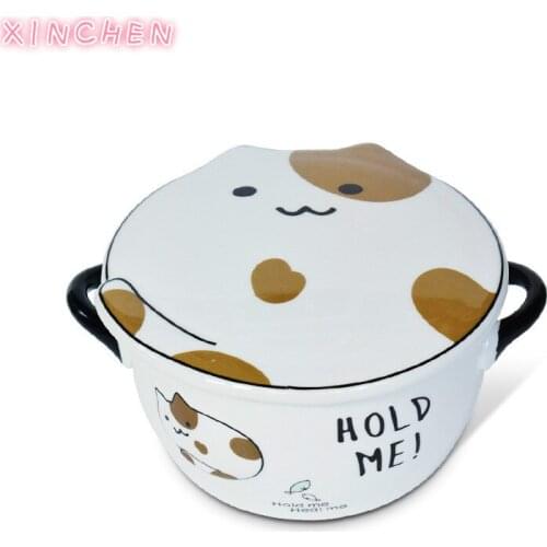 Creative ceramic cute convenient noodle bowl Instant noodle Bowl Student dormitory lunch box Japanese cutlery ear Japanese style