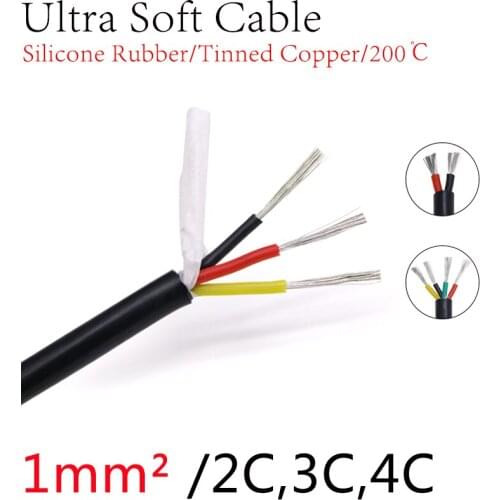 Square 1mm Ultra Soft Sheath Wire 2 3 4 Core Silicone Rubber Cable Insulated Flexible Copper High Temperature Power Line Black