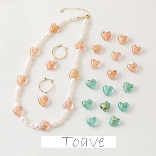 Love Peach Heart Gold Foil Colored Glass Beads Straight Hole diy Earring Necklace Bracelet Pendant Accessories Material
