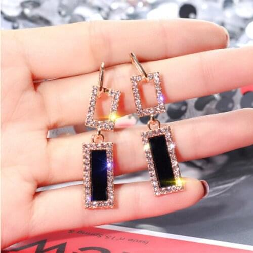 Fashion letter square crystal dangle earrings elegant earrings ladies simple gold earrings new