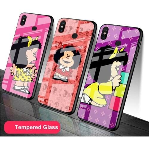 Cartoon Mafalda Painted Tempered Glass Phone Case For Redmi Note 5 6 7 8 9 Pro Note8T Note9S Redmi8 9 Cover Shell