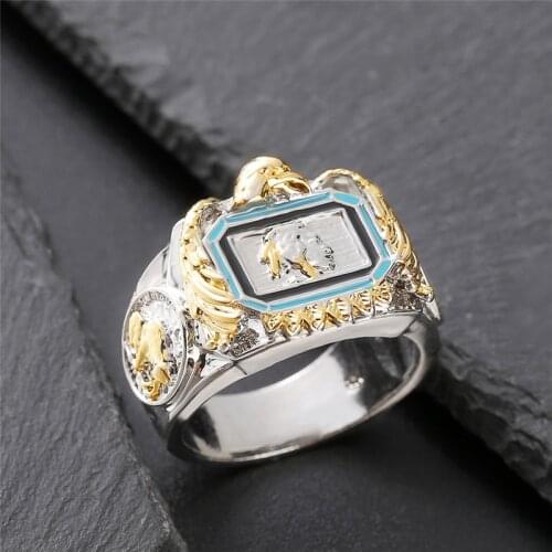 Viking Eagle Totem Pirate Rings For Men Vintage Fashion Yellow Gold and Silver Color Ring Male Luxury Two Tone Antique Jewelry