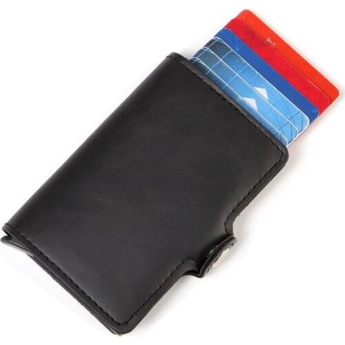 Men Crazy Horse Leather Wallet Aluminum RFID Wallet Pocket Card holder Blocking Automatic pop up Credit Card mini Purse gift