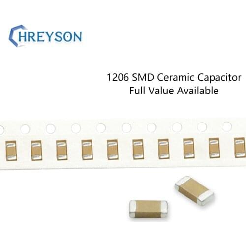 100Pcs 1206 SMD Capacitor Electronics Sets 200pF-47uF 5% 10% 3216 470pF 3.3nF 22uF 50V 104J 476K MLCC Full Value Available DIY