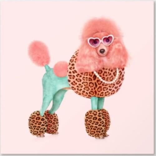 Wall Art Canvas Pink Funky Dog Poodle Animal Painting Picture Cool Print Home Decor Poster Cuadros For Living Room Modular Frame
