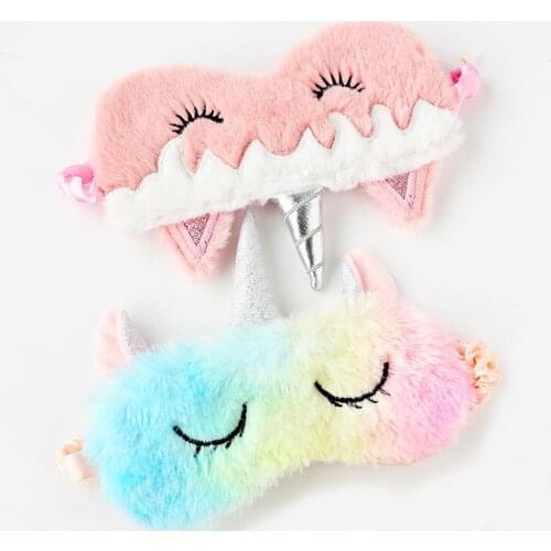 New Cute Pink Unicorn Eye Mask Gradient Colorful Plush Eye Mask Shading Cartoon Eye Mask Travel Eye Mask Role-playing Eye Mask