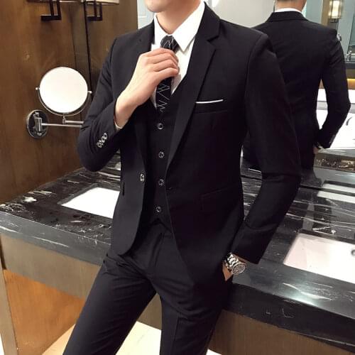 2021 New Mens Business Casual Blazers 3 Piece Suits Set Coat Vest Pants / Wedding Banquet Work Blazer Jacket Trousers S-4XL