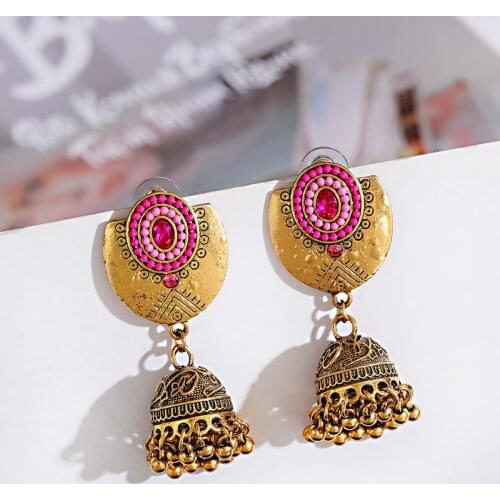 New Vintage Red Earrings Women Accessories Kolczyki Retro Gold Geometry Alloy Earrings Bijoux Pendant Jewelry