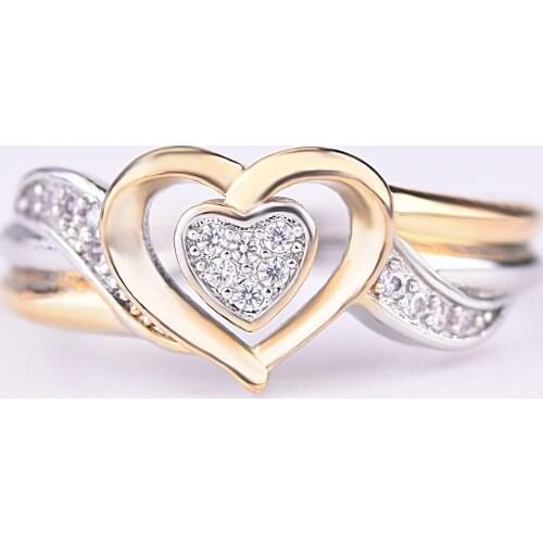 Fashion Gold Colors Heart Zircon Wedding Rings for Bride Wedding Band Engagement Ring for Women Jewelry Accessories