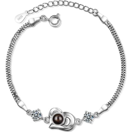 Net red creative heart shape sweet romantic love micro-carving projection memory silver plated bracelets JO024