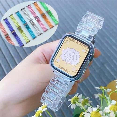 Clear Strap for Apple Watch 44mm 40mm 38mm 42mm Transparent Plastic Sports Band for IWatch Series 6 SE 5 4 3 2 1 Bracelet Loop
