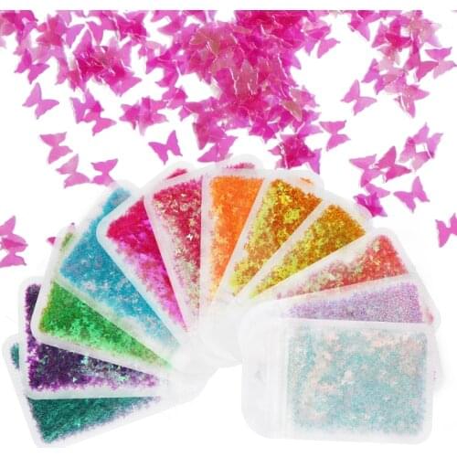 Iridescent Candy Color Butterfly Nail Sequins Glitter Flake Slices Spangle Paillette Nail Art Accessories Spring French Manicure